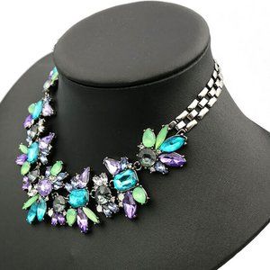 New Women Multi Colored Bib Necklace Silver